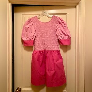 Ganni Pink Puff Sleeve Dress with Shirred Bodice, size 42